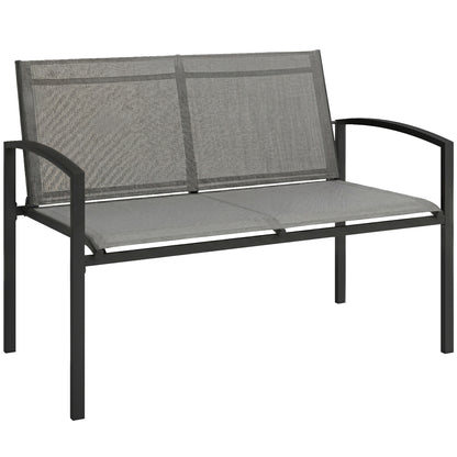 Metal Garden Bench, 2 Seater Outdoor Furniture Seating with Breathable Texteline Fabric, Park Patio Seat, Grey