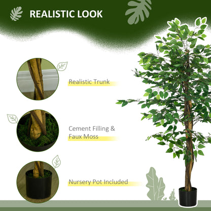 Artificial Ficus Tree, with Weighted Plant Pot - Green