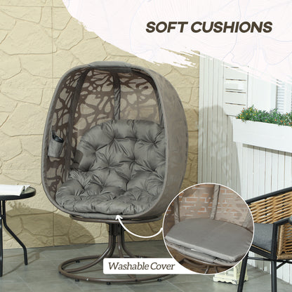 Swivel Egg Chair with Cushions, Foldable Basket Seat and Metal Frame, Indoor Outdoor Lounge Chair for Balcony, Poolside