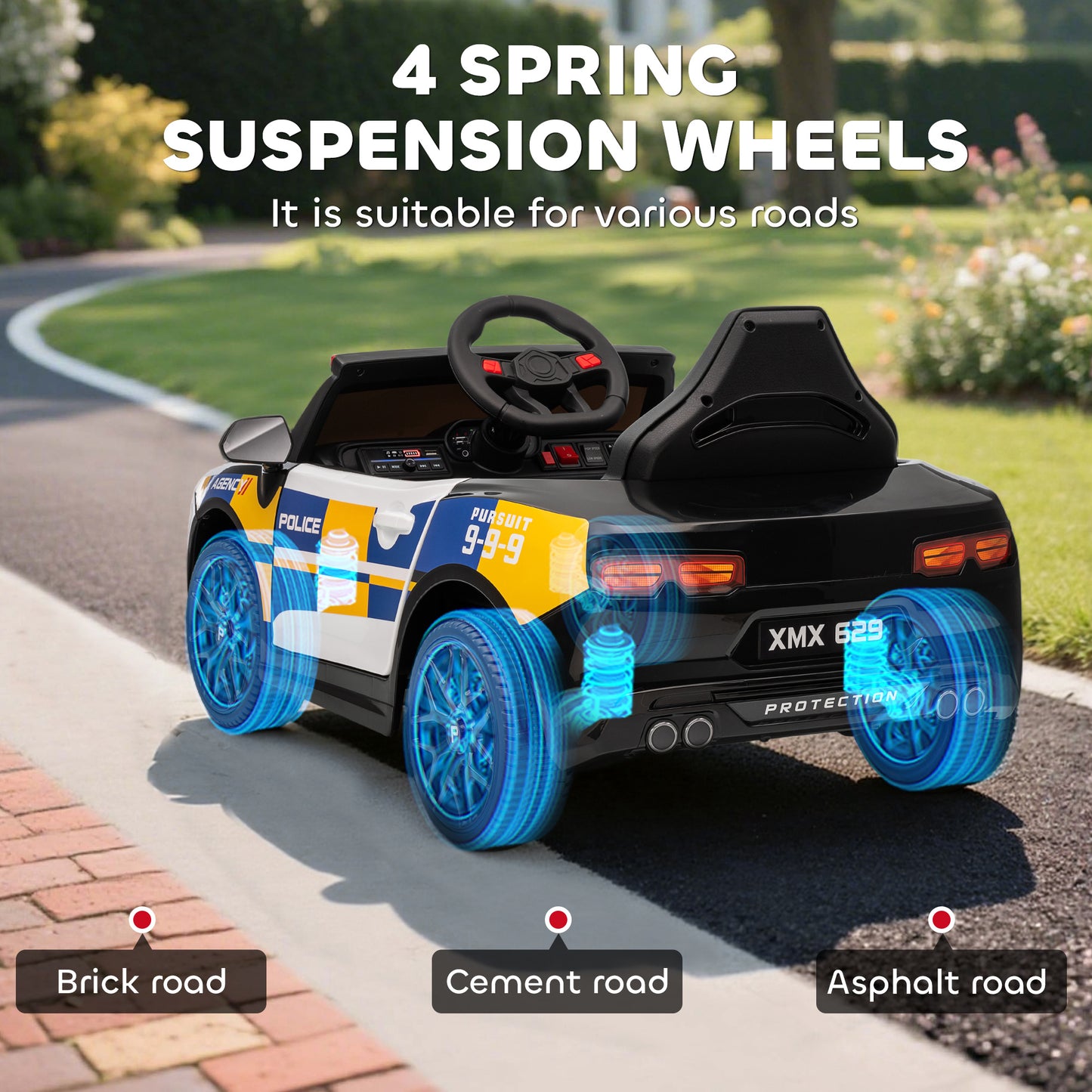 Kids Electric Ride on Police Car with Remote Control, Music, Horn, Siren Flashing Lights for 3-5 Years Old, Multicolour