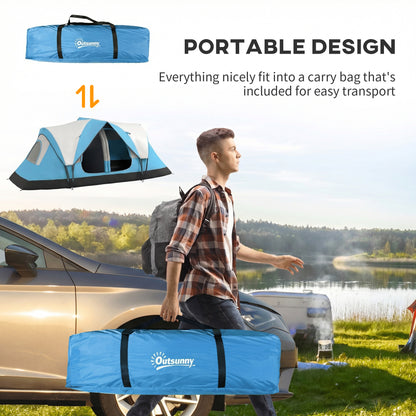 Camping Tent for 6 Man with 2000mm Water Resistant Rainfly and Carry Bag for Fishing Hiking Festival, Sky Blue