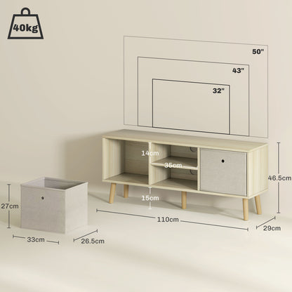 TV Cabinet Stand Unit for TVs up to 50'' with Foldable Drawers, Entertainment Centre for Living Room Natural