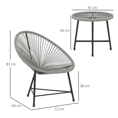 3 Pieces Rattan Bistro Set, Garden Bistro Set with Acapulco Chairs and Glass Top Table