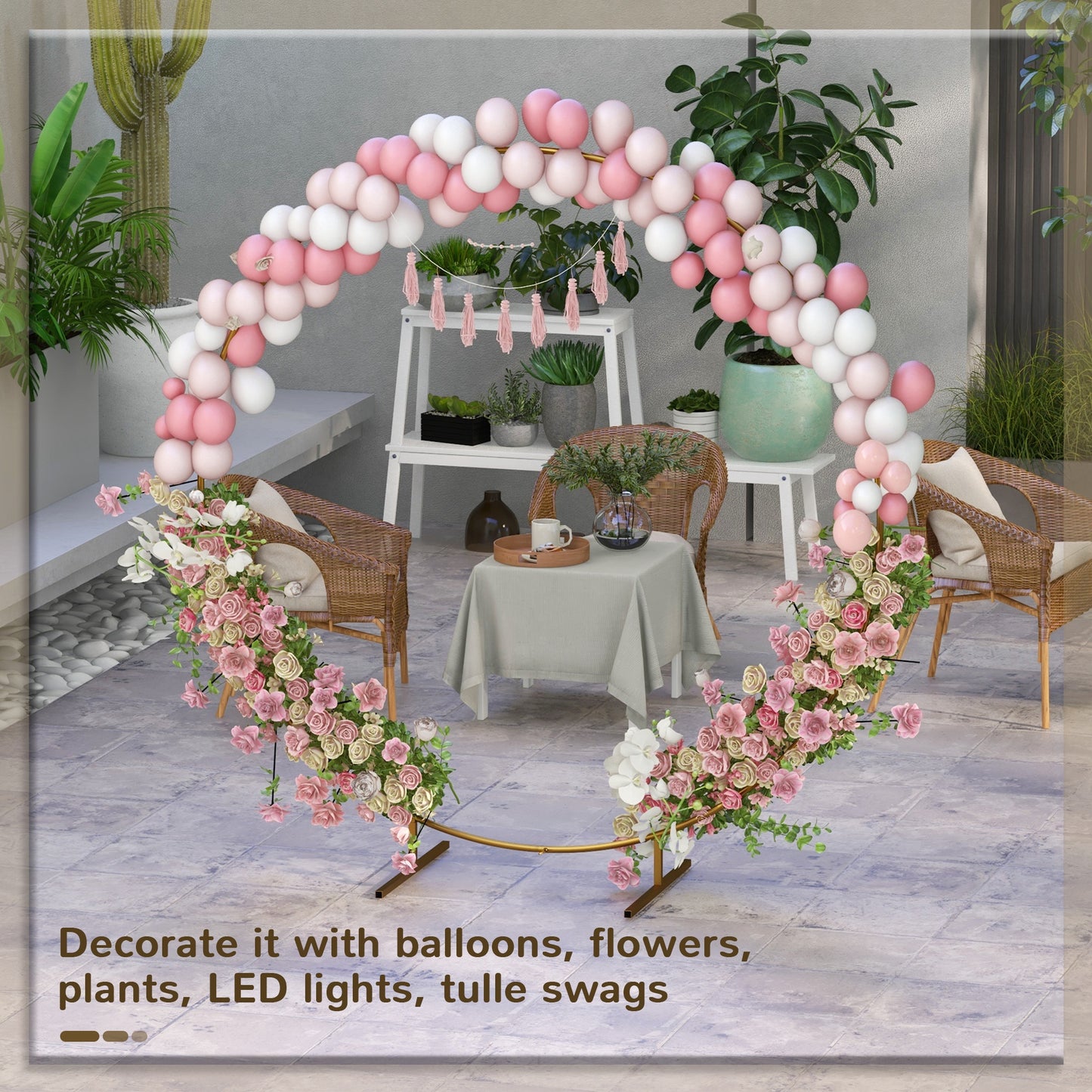 222cm Gold Tone Backdrop Stand, Round Metal Wedding Arch for Birthday Party, Bridal Shower, Graduation, Ceremony