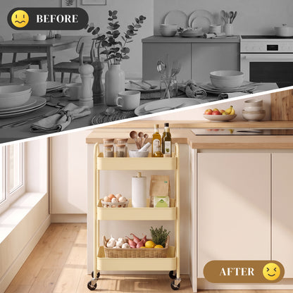 Three-Tier Steel Storage Trolley - Yellow