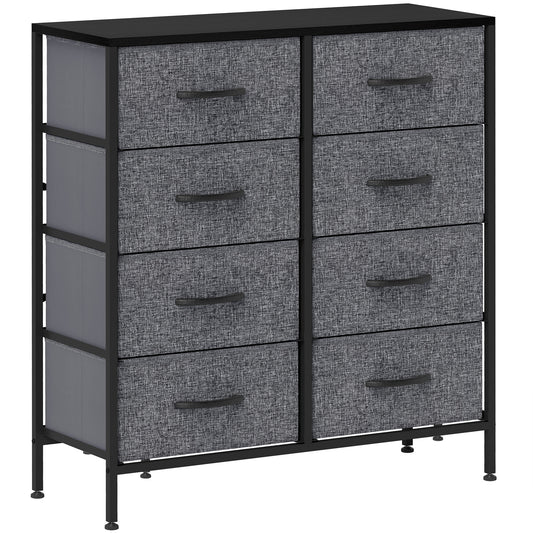 Fabric Chest of Drawers, Industrial Bedroom Dresser with 8 Fabric Drawers, Steel Frame and Wooden Top for Nursery