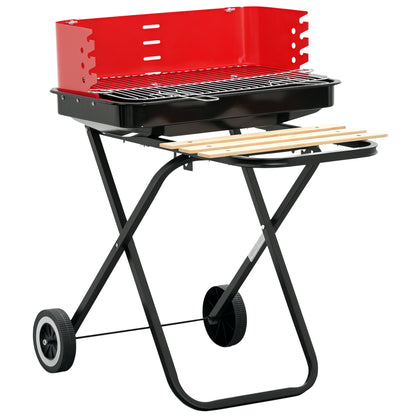 Charcoal Trolley BBQ Barbecue Grill Patio Camping Picnic Garden Party Outdoor Cooking with Windshield and Wheels Side Trays