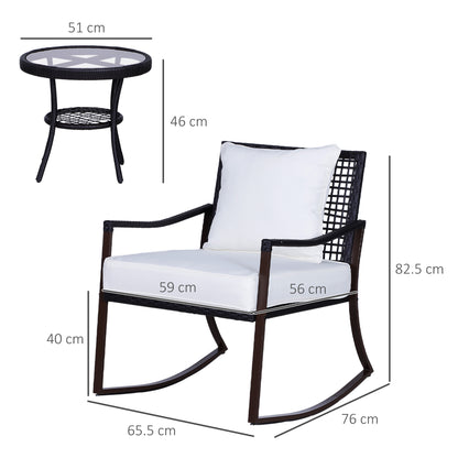 Rattan Bistro Set, 3 Pieces Wicker Garden Furniture Set with Rocking Chairs and Round Glass Top Coffee Table