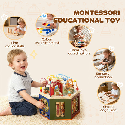 8 in 1 Wooden Activity Cube with Bead Maze, Shape Sorter, for Kids Boys Girls 18+ Months