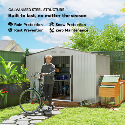 Metal 9 x 6FT Bike Shed, Mobility Scooter Shed House with Foundation Kit, Ventilation, Silver