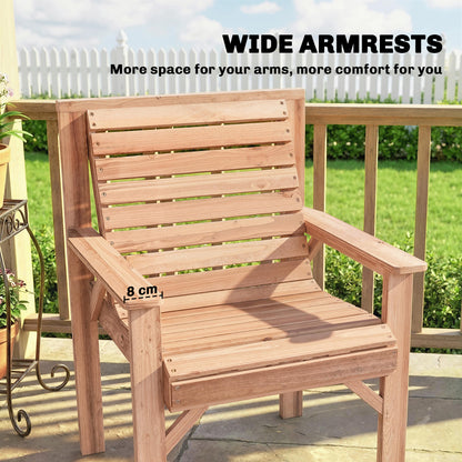 Wooden Garden Dining Chair, Outdoor Chair Garden Armchair with Curved Seat and Wide Armrests, Natural Wood Finish
