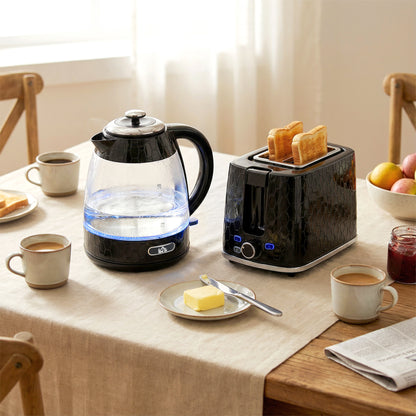 Kettle and Toaster Set, 1.7L 3000W Rapid Kettle with Limescale Filter, 2 Slice Toaster with 7 Browning Controls, Black
