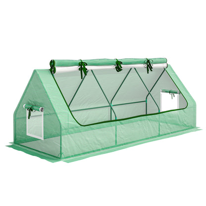 Portable Small Polytunnel, Mini Greenhouse with Mesh Windows for Indoor and Outdoor, 240x90x90cm, Green