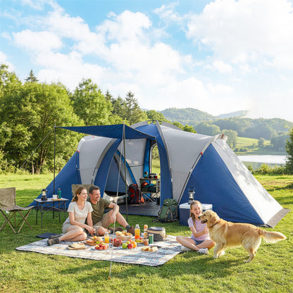 Family Camping Tent 3000mm Waterproof Windproof Tunnel Tent 6 Person, Navy Blue & Light Grey