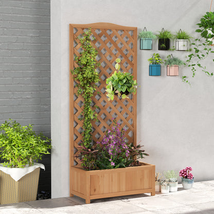 53L Garden Wooden Planter Box with Trellis Free Standing Flower Raised Bed with Lattice for Climbing Plants