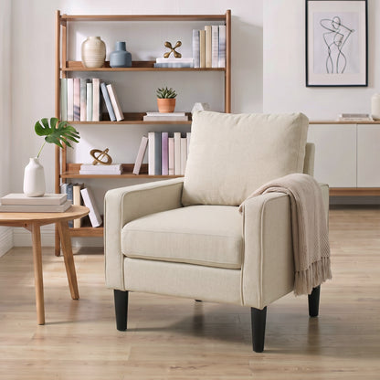 Accent Chair, Removable Pillow Linen Armchair with Comfy Spring Cushion for Living Room, Bedroom, Study, Cream