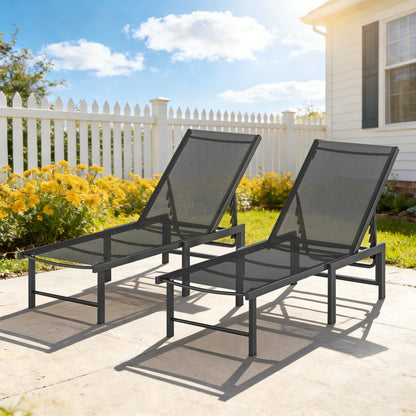 Set of Two Reclining Sun Loungers - Black