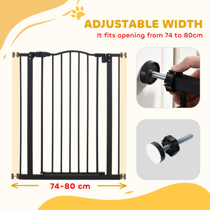 Pressure Fit Dog Stair Gate No Drilling Safety Gate Auto Close for Doorways, Hallways, 74-80cm Adjustable, 94cm Tall, Black