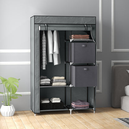 Fabric Wardrobe, Portable Wardrobe, Clothes Storage Unit with 5 Compartments, Hanging Rail and 2 Fabric Drawers