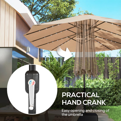 Patio Umbrella Double-Sided Outdoor Umbrella with Solar Lights Base, Khaki