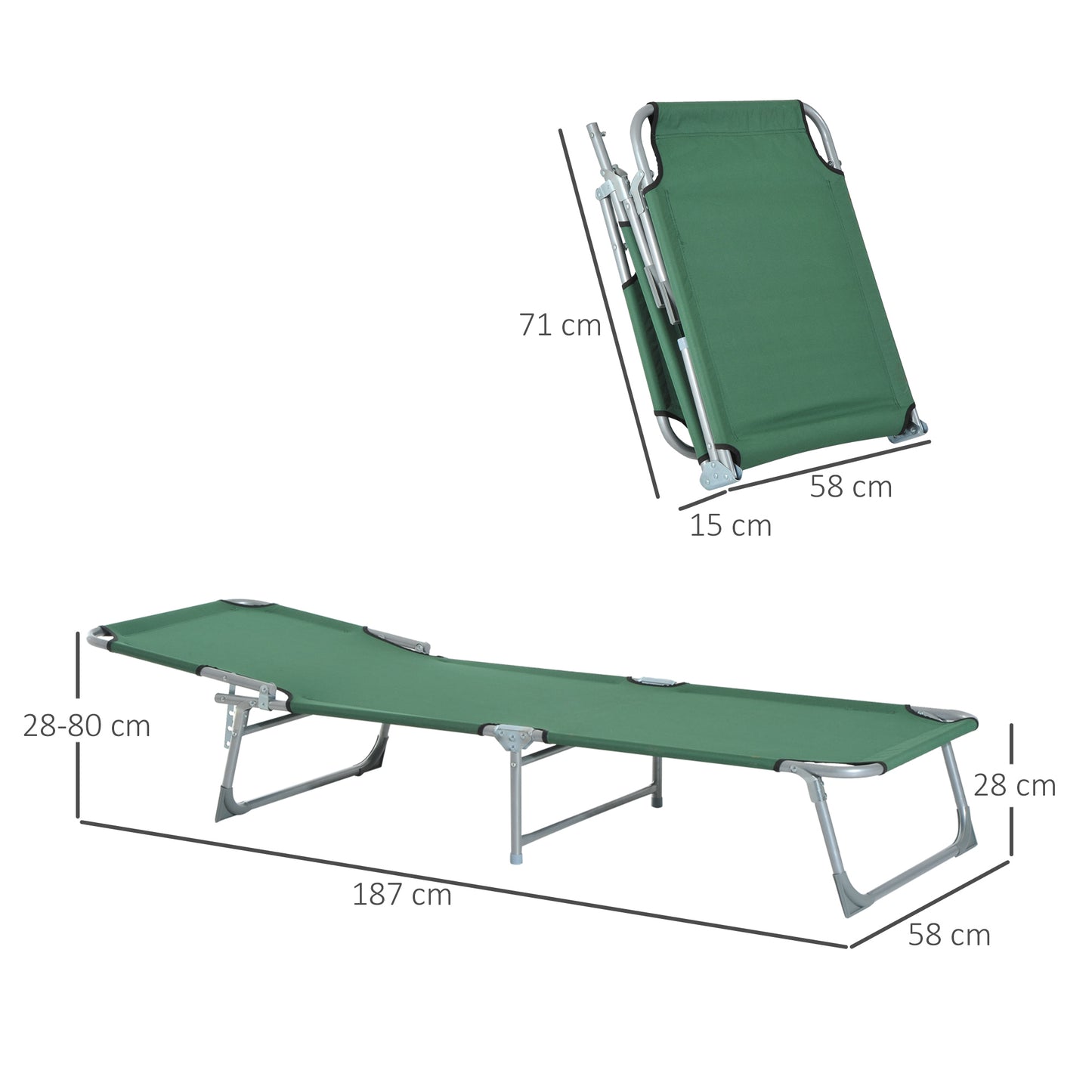 Reclining Sun Lounger Chair Folding Camping Bed with 4-Position Adjustable Backrest