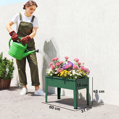 Raised Planter, Metal Raised Garden Bed on Legs with Drainage Hole and Foot Covers, Green
