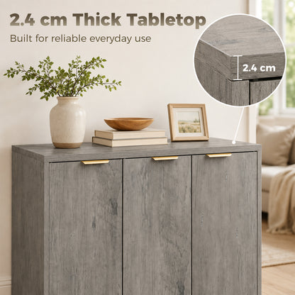 Sideboard Cabinet, Modern Storage Cabinet with 3 Doors and Adjustable Shelves for Living Room, Dining Room, Grey