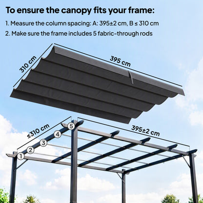 Retractable Pergola Canopy Only, 3.92 x 3.5 m, UV30+ Replacement Canopy Cover for 4 x 3 m Pergola, Dark Grey