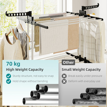 Foldable Clothes Drying Rack, 4-Tier Steel Garment Laundry Rack with Castors for Indoor and Outdoor Use, Black
