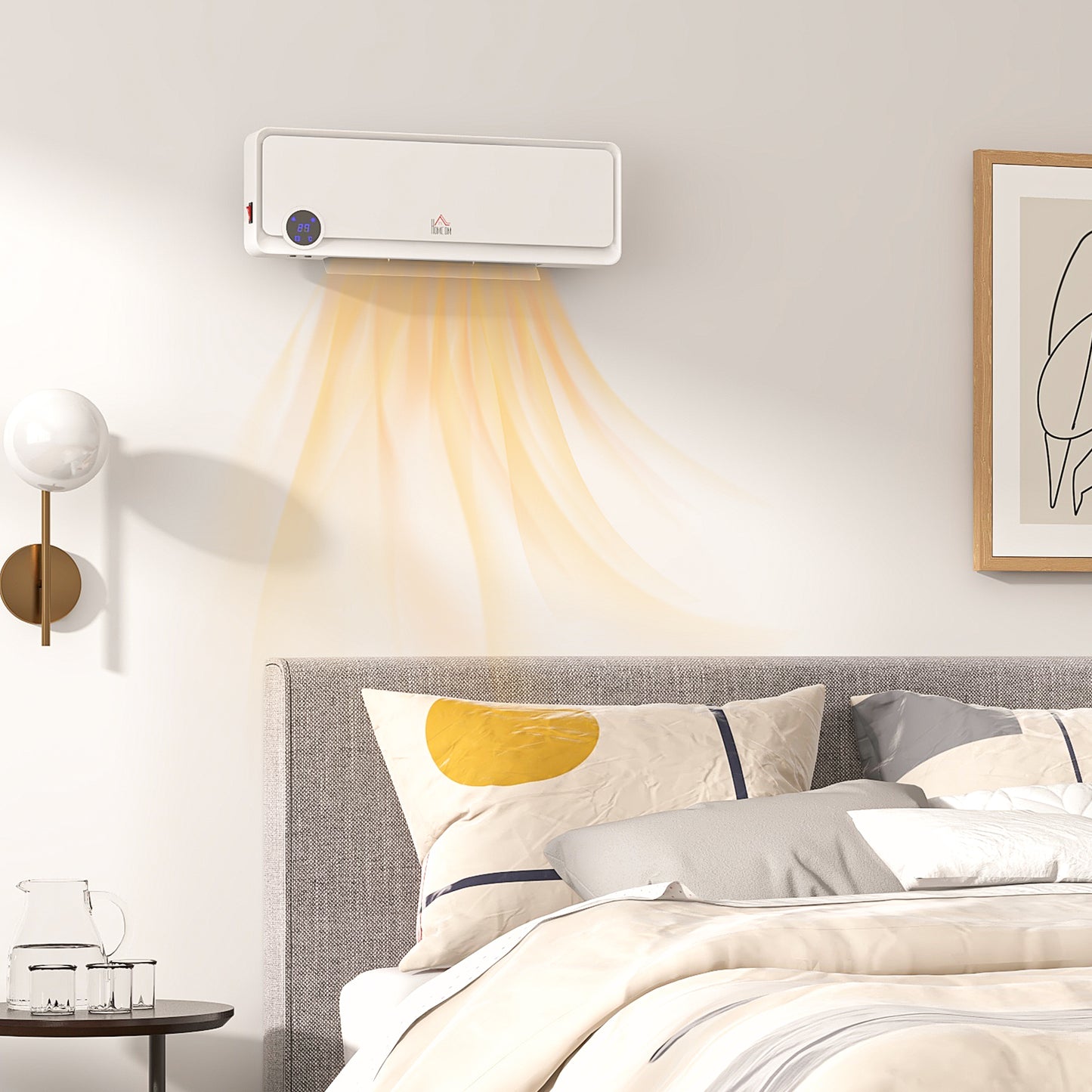 Wall Downflow Heater 2 Heat and Fan 1000W/2000W, Electric Space Heater with Timer Remote Oscillating
