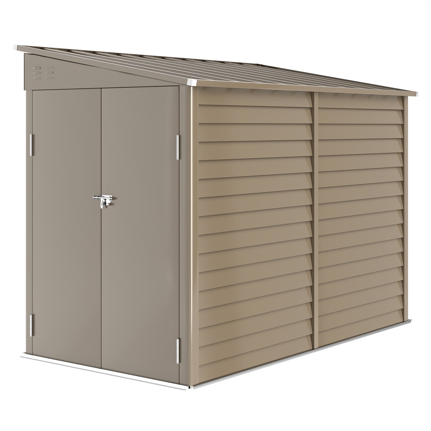 5 x 9ft Galvanised Metal Garden Shed with Foundation Kit, Outdoor Lean-to Shed, Tool Storage House for Garden, Brown