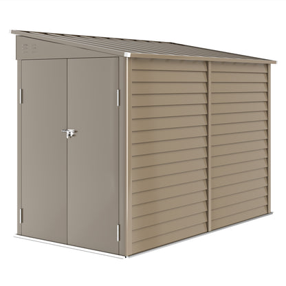 5 x 9ft Galvanised Metal Garden Shed with Foundation Kit, Outdoor Lean-to Shed, Tool Storage House for Garden, Brown