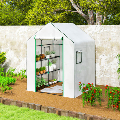 143 x 140cm Walk-In Greenhouse, with Accessories - White