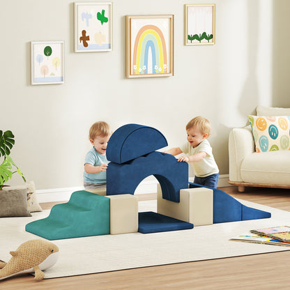 7 Piece Kids Soft Play Set with Detachable Cover, Baby Indoor Climb and Crawl Foam Toy for Toddlers, Dark Blue
