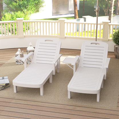 Set of 2 Reclining Sun Loungers, 5 Positions Adjustable Outdoor Chaise Lounge Chair with Armrests, White