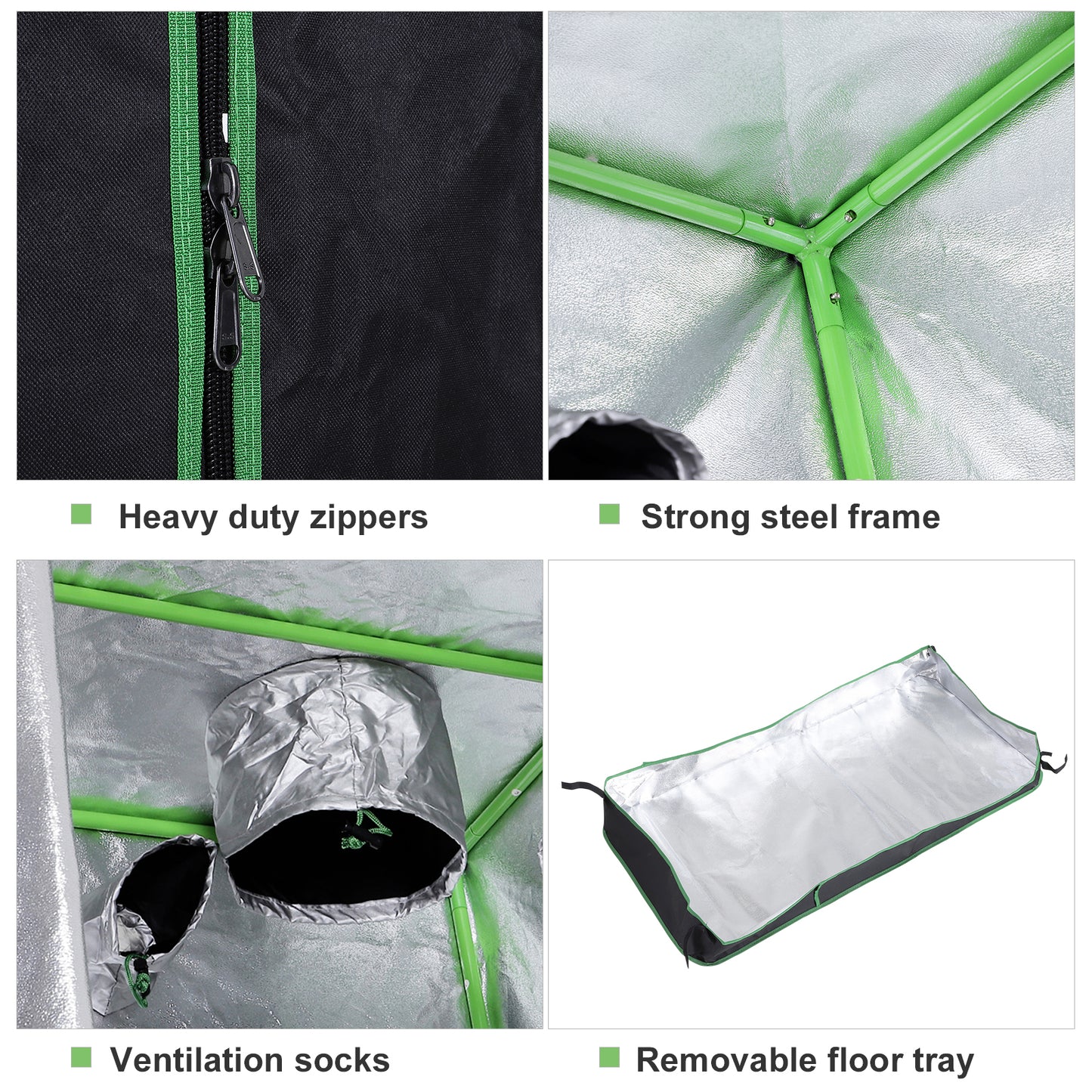 Grow Tent Reflective Mylar Hydroponic with Adjustable Vents and Floor Tray for Indoor Plant Growing