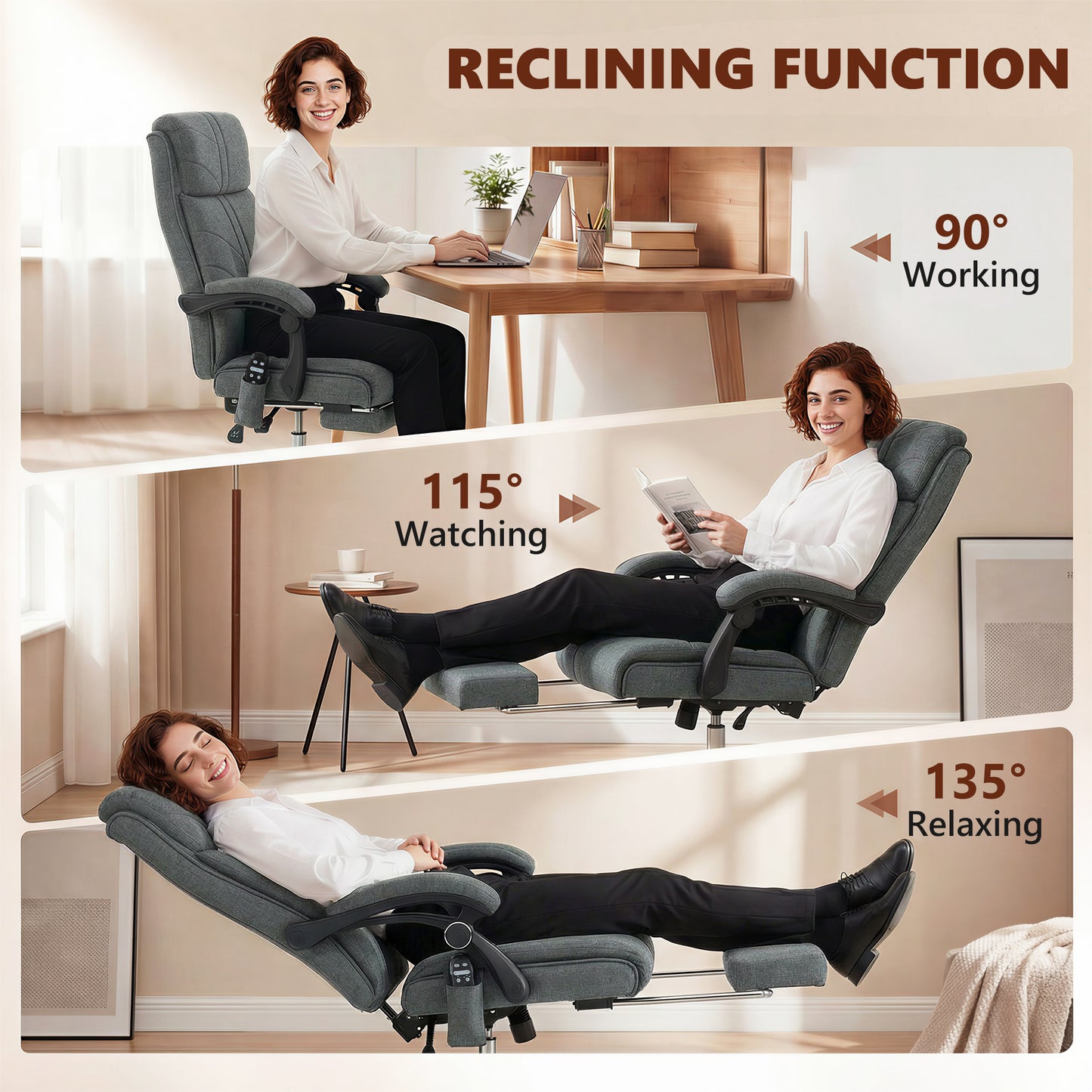 High Back Vibration Massage Office Chair with Footrest, Heated, Grey