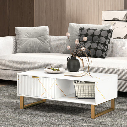 Elegant Marble Effect Storage Coffee Table - White