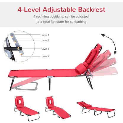 Folding Sun Lounger with Face Hole, 4-Position Adjustable Backrest Garden Recliner Chair Sunbed, Outdoor Lounge Chair