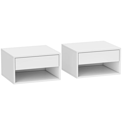 Set of Two Floating Bedside Tables - White