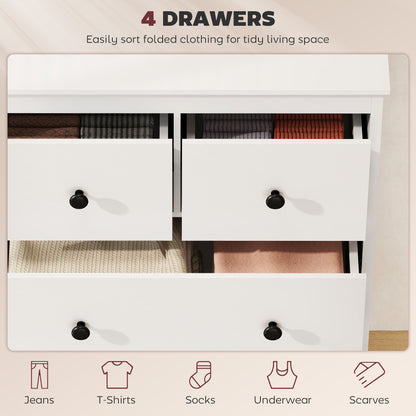 Modern Chest of Drawers, 4 Drawer Dresser Clothes Storage Organiser for Living Room, Hallway, Entryway, White