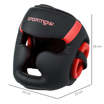 Boxing Headguard w/ Adjustable Strap for Sparring, Kickboxing, MMA, Red/Black