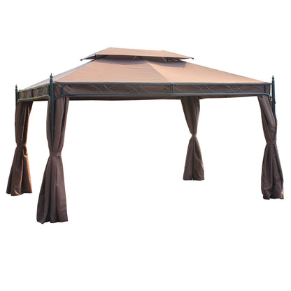3 x 4m Garden Gazebo, Double Roof Marquee Canopy Shelter with Sidewalls, Solid Steel Frame for Garden, Lawn