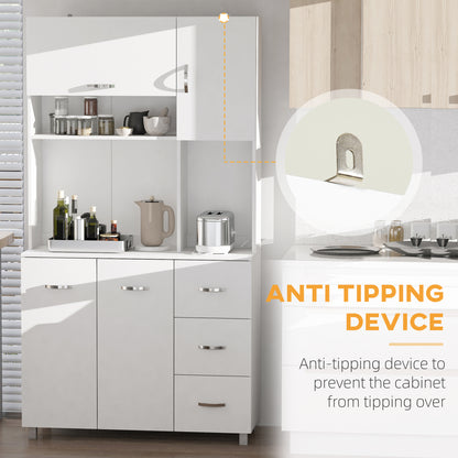 Kitchen Cupboard, 183cm Tall Storage Cabinet with Countertop, Sideboard with 3 Small Drawers, Flip Up Top Door