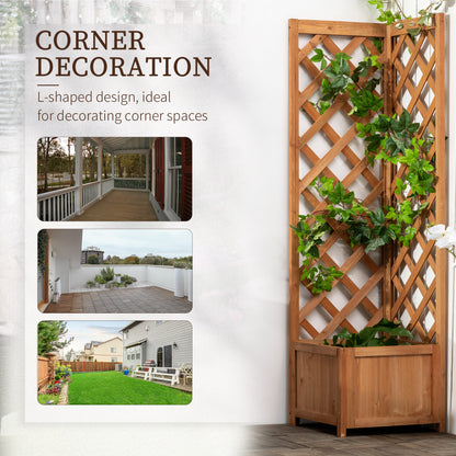 Wooden Planter with Corner Trellis, Freestanding Raised Garden Bed with Drainage Bottom, Outdoor Planter Box, Brown