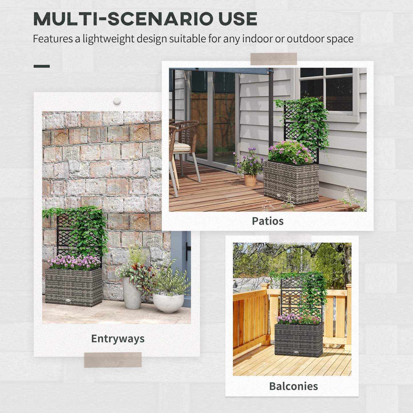 22 L Rattan Planter with Trellis, Freestanding Raised Beds for Garden with Two Plant Boxes
