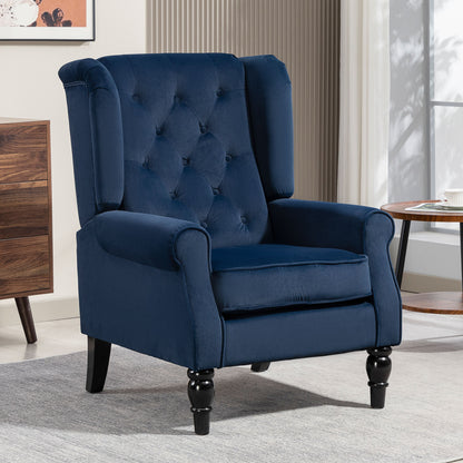 Wingback Accent Chair, Retro Upholstered Button Tufted Occasional Chair for Living Room and Bedroom, Dark Blue
