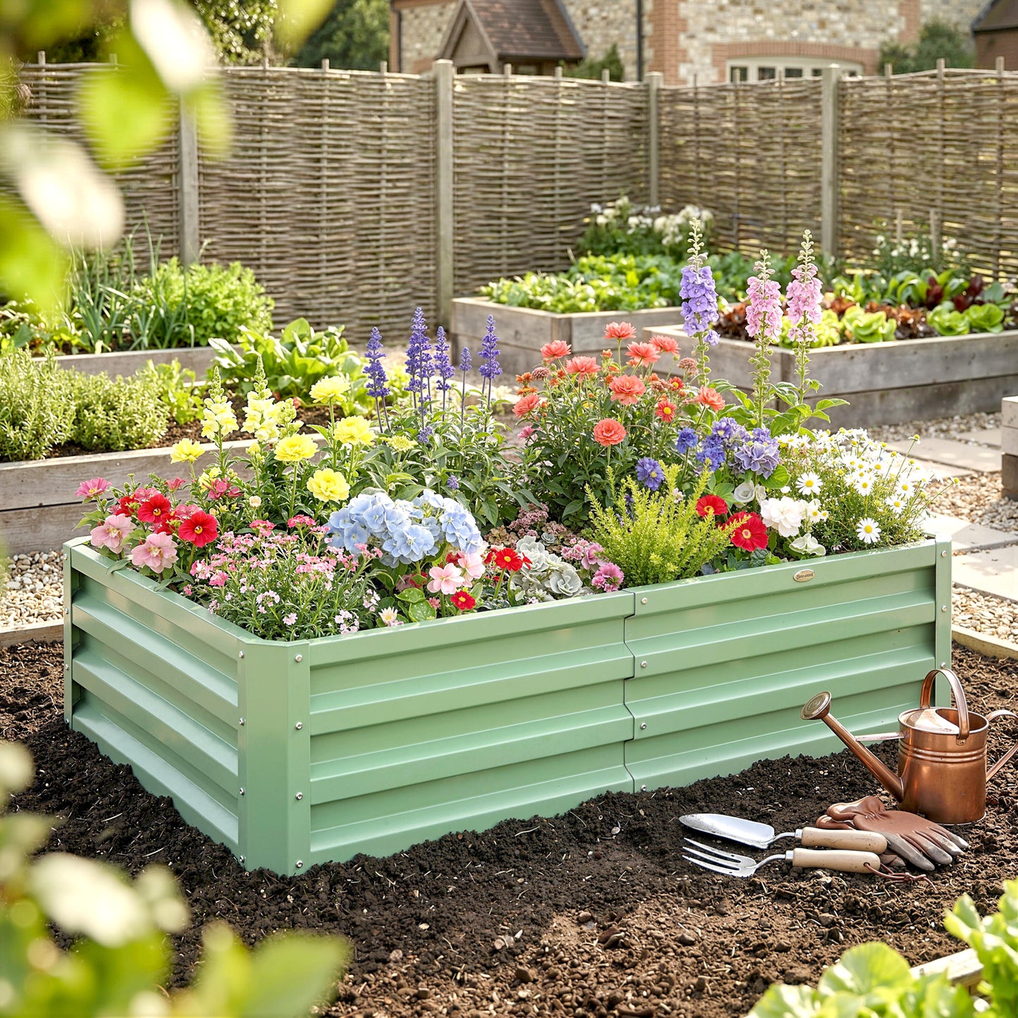 Raised Beds for Garden, Galvanised Outdoor Planters, for Herbs and Vegetables, Use for Patio, Garden, Balcony
