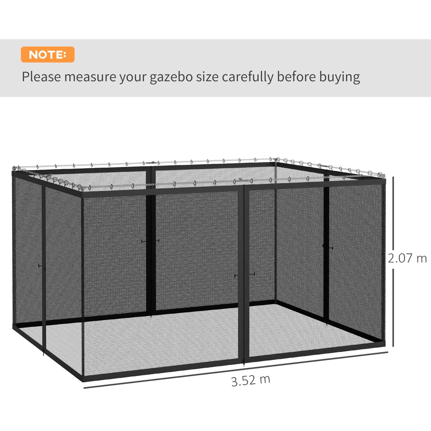 352 x 207cm Universal Replacement Mesh Sidewall Netting for Patio Gazebos and Canopy Tents, (Sidewall Only) Dark Grey