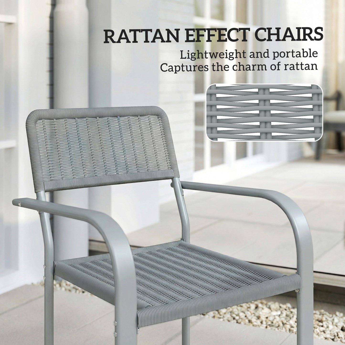 Stackable Garden Chairs Set of 4, Rattan Effect Outdoor Dining Chairs, Light Grey